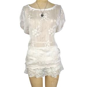 Ethereal Fairy Sheer Embroidered Silk Floral Top Made in Italy Romantic Sz L